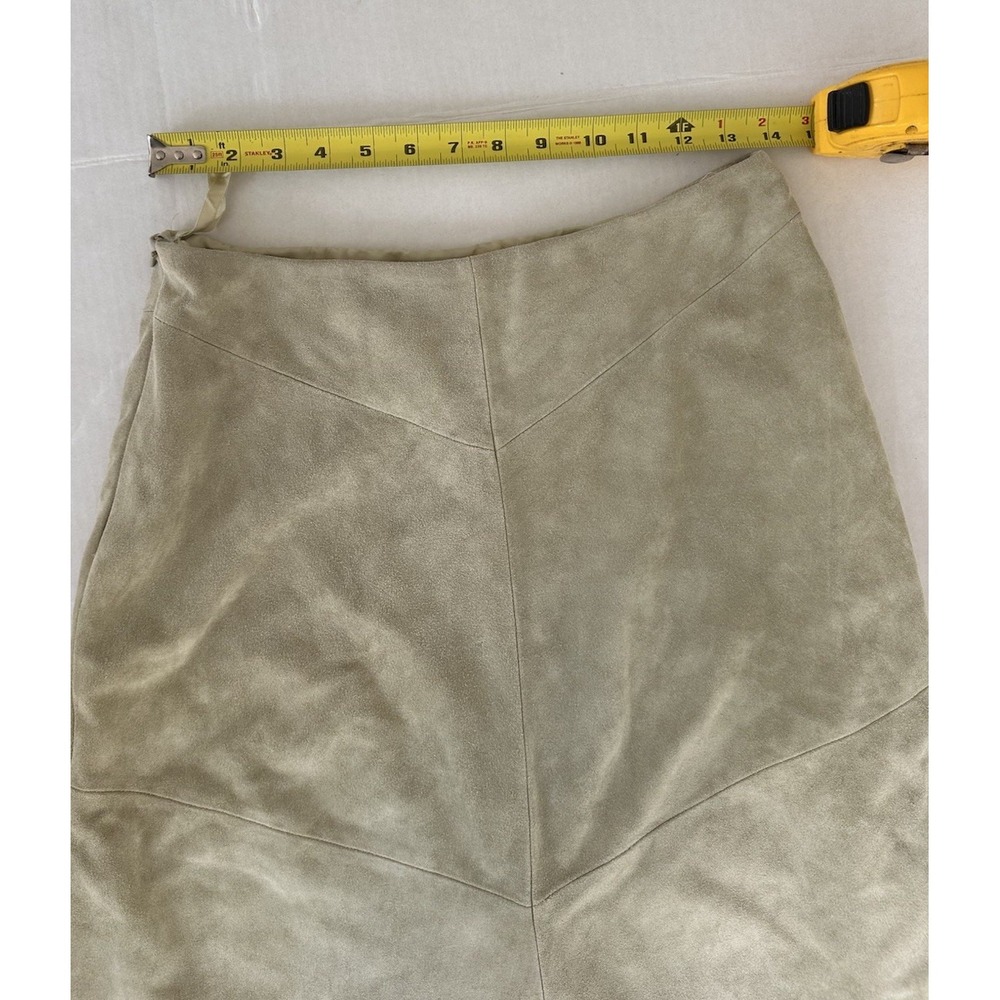Banana Republic Genuine Leather Skirt Sage Green A-Line Suede Finish Y2K Size 6 - Picture 4 of 6